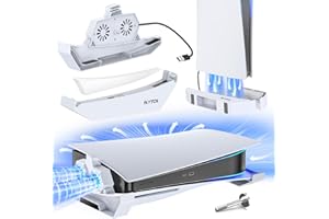 KYTOK PS5 Standfuß mit Leisem Lüfter, Verbesserter Vertikaler und Horizontaler PS5 Ständer für PS5 Disk und Digitale Konsole mit PS5 Lüfter Kühler, Playstation 5 Zubehör mit USB Kabel, Weiß