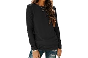 Lalala Longshirt Damen Langarm Basic Tshirt Lässige Rundhals Baumwolle Oberteile Bluse Tops S-XXL