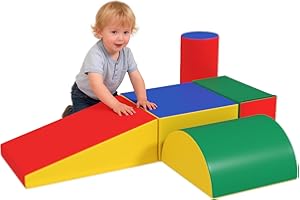 HOMCOM Parcours motricité bébé 5PCS, Module motricité bébé en Mousse EPE avec Housse en revêtement synthétique, Blocs Mousse de Construction, Jouets éducatifs Enfants d'âge préscolaire, Multicolore