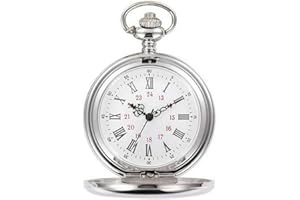 WONOLO Smooth Vintage Steel Quartz Pocket Watch Classic Fob Pocket Watch with Short Chain for Men Women - Gift for Birthday Anniversary Day Christmas Fathers Day (Silver)