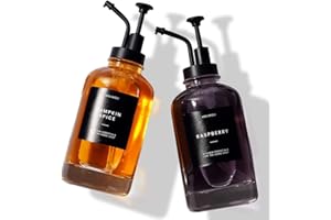 Molimoli Dispenser per sciroppo di caffè, erogatore a pompa per caffè, bottiglia in vetro per sciroppo con pompa, bottiglie di acero/sciroppo di caffè con etichette, 500 ml, set da 2, nero