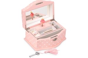 Art Lins Elle Ballerina Music Jewelry Box with Lock, Wooden Keepsake Box with Wind Up Music Swan Lake, Large (Pink)