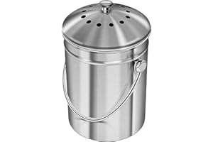 Senua Cubo de compostaje de acero inoxidable para interior para encimera de cocina, cubo de compost inodoro para cocina, desperdicios de alimentos, con asa de transporte, 5 litros, fácil de limpiar