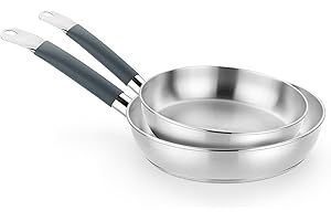 BRA Master | Set de sartenes 24-28 cm, acero inoxidable, Sin Antiadherente, Sin PFOA, Full Induction, Apta para todo tipo de Cocinas, Mango acero inoxidable recubierto de Silicona