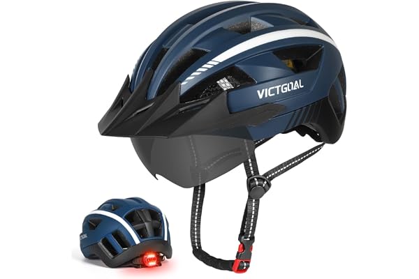 VICTGOAL Casque Velo Homme Casque VTT Montagne avec Visière Magnétique Amovible, Capuchon de Protection Solaire Amovible et éclairage LED Casque Velo Route pour Adulte