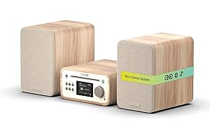 Pure Classic Stereo Mini Mikro HiFi Anlage mit CD-Player DAB+ Radio Bluetooth 5.3 USB AUX Kopfhöreranschluss Fernbedienung 40 W Stereo Holzoptik – Baumwollweiß/Eiche