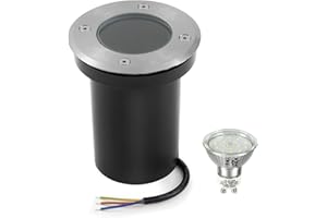 Bojim Spot Exterieur Led Etanche IP67, Spot Encastrable Exterieur Ampoule GU10 6W 220V 2700K Blanc Chaud, Spot Terrasse Exterieur Encastrable Rond pour Jardin Chemin Parc Cour, Acier inoxydable