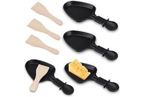 TIGERKINWIT Raclette Poêlons 4 Pièces Revêtement Antiadhésif Mini Raclette Set avec 4 Pelle en bois Portable Plateau de cuisson pour Fromage Fondu Oeuf Frit（Triangle）
