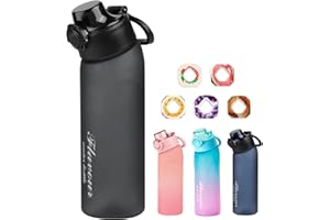 Metyniete Botella de aire de 720 ml, con 5 cápsulas de sabor, sin BPA, tritán, botella de agua para gimnasio al aire libre (negro + 5 cápsulas)