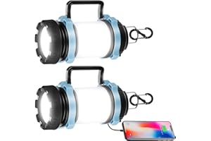 LETRADE Lanterne da Campeggio a LED,Luci da Campeggio Ricaricabili, Torcia Portatile Super Luminosa per Campeggio, Emergenza, Escursioni, Interruzioni di Corrente (2 Pacchetti)