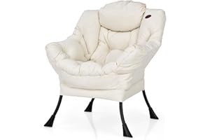 COSTWAY Fotel tapicerowany, relaksacyjny z podłokietnikami i kieszenią boczną, fotel telewizyjny, fotel z uszami do salonu, sypialni, biura (beżowy)