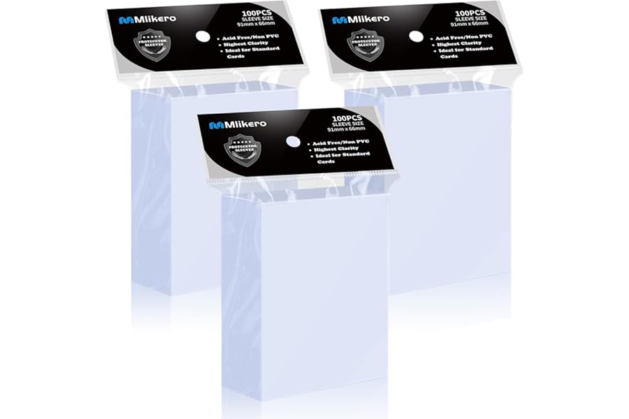 Mlikero 300 Pcs Clear Card Sleeves, Standard Size Trading Card Sleeves Cards Protector Fit for MTG, Football, Sports, Game Cards, 66 x 91 mm
