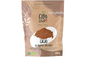 CIBO CRUDO CRUDO BIOLOGICO VEGAN Cacao Amaro in Polvere - 450g. Cacao in Polvere Biologico Naturale e Puro. Cacao in Polvere Bio Ricco di Antiossidanti Magnesio Ferro Vitamina B1 e B2.