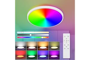 SEAMOON Regulable 24W Plafon Led Techocon Mando, 28cm RGB Retroiluminación 7 Colores Cambiantes 2700K-6500K, Lampara led Techo para Salón/Dormitorio/Cocina/Oficina/Baño
