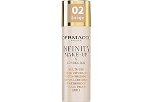 Dermacol Infinity maquillage et correcteur, Multi-usages, Super couvrance, Adapté à la photo, Hypoallergénique, Waterproof, Touch-proof, SPF 15, 02 - Beige