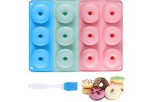AYNKH Silikon-Donut-Maker, 3 Stück Formen, groß, antihaftbeschichtet, 6 Mulden, Backwerkzeug, Keks-Donut-Maker, mit Pinsel