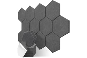 JBER Sechskant-Akustikplatten, schalldichte Schaumstoffplatten, selbstklebend, 35.6 x 30.5 x 1cm, schallabsorbierende Platten hoher Dichte für die akustische Behandlung, 12 Stück-hellesSchwarz