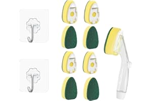 GFTCGK 8Pack Mit Spülmittelspender, Befüllbare Spülbürste Mit Stiel, Geschirrspüler Schwamm, 1Pcs Handle+2 Transparent Haken, Nicht Kratzen Scheuerpad, Wischt Scheuerbürste für Küche Reinigung