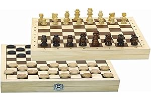 JEUJURA Coffret Jeux de Dames et d'Echecs : Coffret réversible en Bois - pions de Dames et pièces d'échecs en Bois - l'arbre à Jouer - Jeu de Société - Âge Minimum : 3 Ans