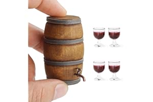 Odoria Miniature Verre à Vin Tonneau: 5 Pièces Échelle 1/12 Miniature Fût en Bois Chêne Vintage Rétro pour Maison de Poupée Bar Cuisine Liqueur Alcool - Mini Fontaine à Boisson Jardin Fête