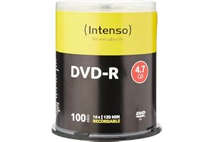 Intenso 4101156 DVD-R 16 x Cakebox 100 Stycken | Högkvalitativa blankskivor för data och video, 120 minuters inspelningstid