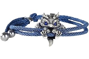 Wilitto Cute Silver Dragon Bracelet,Adjustable Silver Dragon Bracelet Animal Jewelry,Creative Dragon Bead Lucky Charm Bracelet,Trendy Bracelet Hip-Hop Wrist Accessory Unisex Bangle Blue