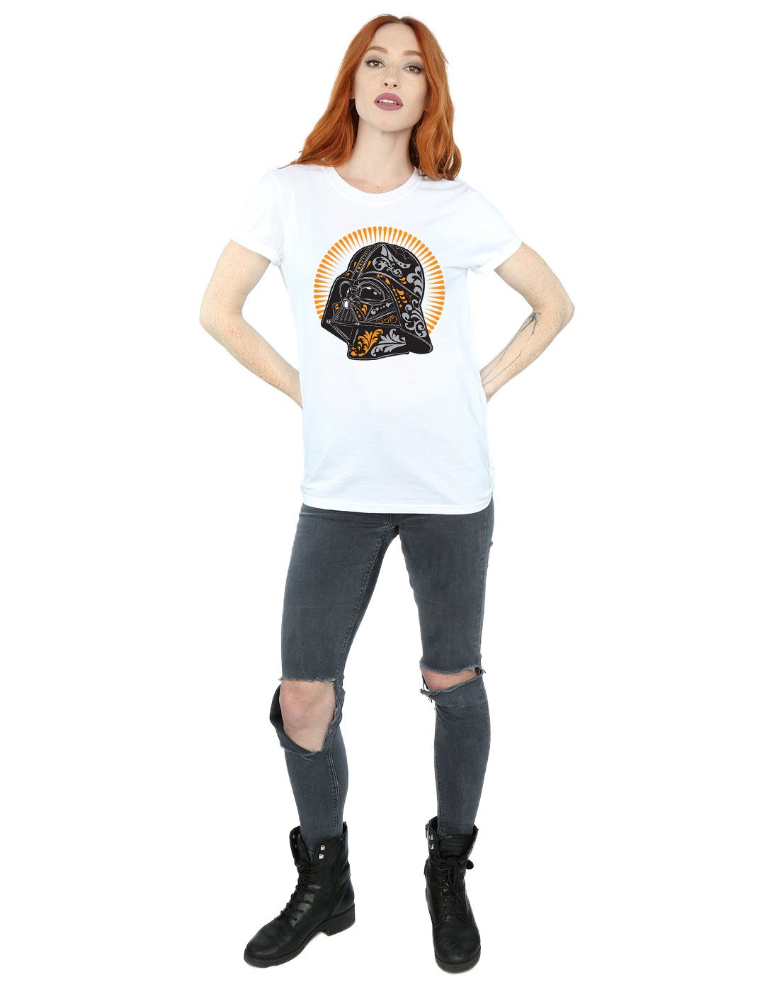 Star-Wars-Damen-Darth-Vader-Dia-De-Los-Muertos-Boyfriend-Fit-T-Shirt-X-Large-Wei