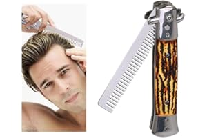 FILFEEL Peigne Pliant Homme Peigne de Poche Peigne à Cheveux Pliant Printemps Bouton Poussoir Peignes de Coiffure Automatique Peigne à Cheveux Rétro à l'huile (Cowbone)