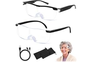 NZQXJXZ Lupenbrille mit Licht, 200% 160% Vergrößerungsbrille, USB wiederaufladbare LED beleuchtete Lupe, Anti-Blaulicht, Hände frei Kopf Lupe Brillen für Enge Arbeit, Hobbys, Lesen, Handwerk, 2 Pack