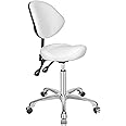 Kaleurrier Ergonomic Rolling Swivel Saddle Stool with Wheels - Hydraulic Lifting Height Adjustable Saddle Chair for Clinic Hair Salon Lab Kitchen Office Drafting Chairs (White, with Back)