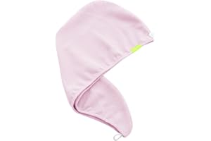 Aquis Hair Wrap, Water-Wicking Microfiber Towel, Dries Hair 50% Faster, Button-Loop Closure, Hands Free Drying, Soft Pink