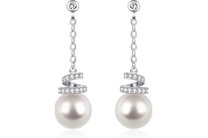 D.Perlla Femme Boucles d¡¯oreilles longues Clous d¡¯oreilles des perles en Argent 925 Perles de culture Zirconium cubique Cadeau parfait