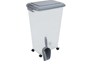 DIVCHI Pet Food Storage Container Flip Top Locking System With Integrated Scoop Plastic Birds Airtight Pet Dog Cat Animal Dry Food 15 KG Dispenser Bin (Transparent, 40 L)