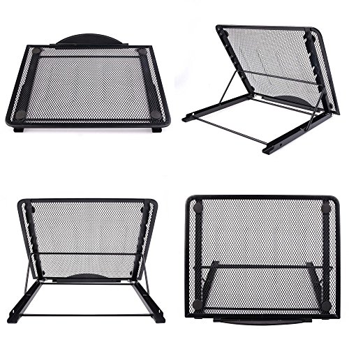 Faltbarer Laptop Tablet Ständer, InGoo Laptopständer Mesh Belüftet Kühler Halter Verstellbarer Computer Halterung Stütze Ständer für Laptop, Notebook, iPad Mini, iPhone, Tablets(Schwarz) - 6