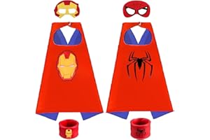 DWTECH Capa de Superhéroe para Niños-2 Capa y 2 Máscaras 2 Pulsera de Silicona,Halloween Ideas Kit de Valor de Cosplay de Diseño de Fiesta de Cumpleaños de Navidad,Juguetes para Niños y Niñas Capes