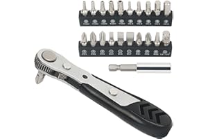 STREBITO Mini Ratchet Set, 22-Piece 1/4 Ratchet Right Angle Screwdriver, 36-Tooth Small Ratcheting Wrench Bit Ratchet For Tight Spaces, with Phillips, Slotted, Torx, Hex, Square and Adapter for Socket