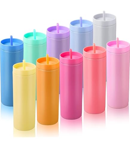 Volhoply 480ml Tazza Magra Di Plastica Con Coperchio E Paglia Bulk 4