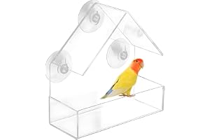 Balkong, fågelhus, transparent fågelmatningshus för upphängning, foderdispenser med matlåda och 3 sugkoppar, för vilda fåglar Finken Bluebirds, 15 x 15 x 6 cm