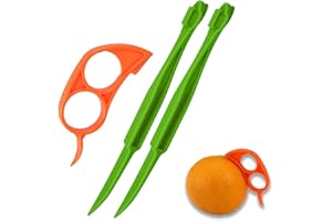 IOSPKKIO® 3 Stück Premium-Orangenschäler aus Kunststoff, Obst Schälwerkzeug, 2 Verschiedene Formen, Maus und Langer Griff, für Einfaches und Bequemes Schälen (Grün und Orange)
