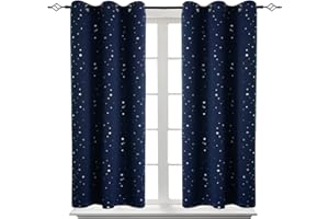 BGment Kids Blackout Curtains for Bedroom - Grommet Thermal Insulated Silver Star Print Room Darkening Curtains for Living Room, Set of 2 Panels (42 x 54 Inch, Navy Blue)