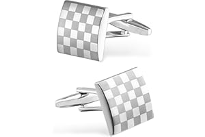 maxtachi Personalised Silver Cufflinks for Men, Mens Square Checkerboard Cufflinks, Cufflinks for Men Wedding Husband Bridegroom, Father's Day Valentine Day Presents-Silver