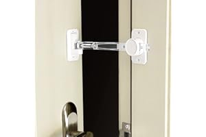 CLYMENE Cat Door Latch & Stopper, Adjustable Child Proof Door Lock and Pinch Guard, Let's Cats in and Keeps Dogs Out of Litter & Food, No Need for Pet Gates or Interior Cat Door (Transparent)