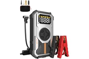 Eigotrav Avviatore Batteria Auto con Compressore 150PSI 6000A Avviatore Emergenza per Auto (Fino a 7,5L di Benzina/6,0L di Gasolio) 12V 3 Modalità Torcia Ricarica USB Booster Avviamento Portatile