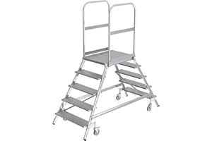 GÜNZBURGER STEIGTECHNIK MUNK | Podestleiter mit zweiseitigem Aufstieg | Plattform und Stufen aus Leichtmetall | 2 x 5 Stufen inkl Plattform