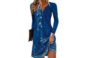 GRMLRPT Mujeres de Manga Corta Cuello Redondo Vestido Bohemio Floral Verano Vestidos Mini Vestido Floral Imprimir Suelta Túnica Vestido Casual(C,S-XXL)