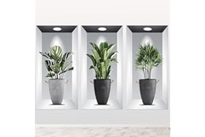 Wandaufkleber Vase Grüne Pflanzen Wandsticker: YOYIAG 3 Stück 3D Vase Wandaufkleber Abnehmbare, Vasen Wandtattoo 3D Effekt für Wohnzimmer für Schlafzimmer, Wohnzimmer, Küche, Wanddeko (30 × 60CM)