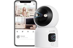 ZOSI Überwachungskamera Innen mit Dual-Objektiv 3MP+3MP, 2,4/5G WLAN, Taste/OK-Geste-Anruf, KI Personenerkennung und Verfolgung, Farbnachtsicht, C528D
