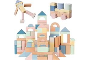 Nene Toys Blocs de Construction en Bois 100 Pièces – Blocs Pastel en Bois FSC pour Enfants dès 1 an – Jeu Montessori d’Éveil, Empilage & Tri pour Filles & Garçons – Idée Cadeau 1 2 3 Ans