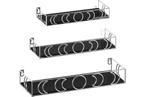 EYMPEU Silver Moon Motif floating shelves, Set of 3 Kitchen Wall Shelves, Bedroom Wall Shelf