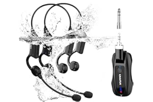 KIMAFUN Micro Casque sans Fil Sport IP67 Étanche - Microphone 2,4GHz Léger pour Piscine, Yoga, Gym, Micro Fitness Compatible avec Enceinte, PC, Tablette - pour 2 Personnes - GWP92